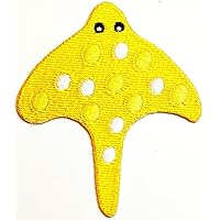 Cute Stingray Yellow Patches Sticker Arts Stingray Underwater Ocean Sea Life Cartoon Patch Sign Symbol Costume Applique Embroidered Sew Iron on Patch