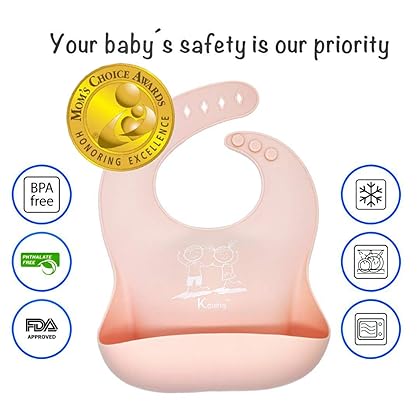 Kcuina Silicone Baby Feeding Set - Suction Plate, Bowl with Lid, Baby Spoons, and Bibs. First Stage Self-Feeding Utensils Set. Food Grade Silicone. BPA Free.