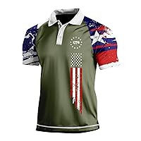 Polo Shirt for Men Quick Dry Raglan Sleeve 4th of July 1778 Printed Shirt Stars and Strips Lightweight Pullover