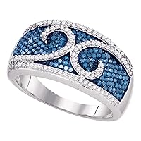 TheDiamondDeal 10kt White Gold Womens Round Blue Color Enhanced Diamond Band Ring 3/4 Cttw