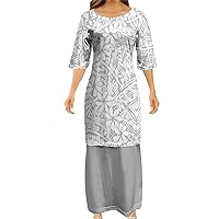 2024 Samoan Dress Women's Mid-Sleeve V-Neck Dress Pluetasi Suit Shirt Polynesian Tribal Design Top and Long Skirt