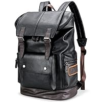 Vintage Leather Laptop Backpack For Men, Men Black Leather Backpack Work Business Travel Waterproof Bags College Backpack Fit 17 Inch Laptop Black