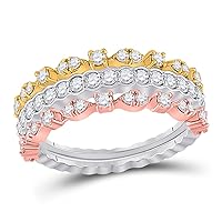 The Diamond Deal 14kt Tri-Tone Gold Womens Round Diamond Convertible Stackable Band Ring 3/4 Cttw