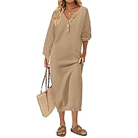 MEROKEETY Women's 2023 Long Sleeve Button V Neck Sweater Dress Casual Fall Loose Knit Maxi Dress