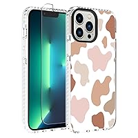 OOK Compatible with iPhone 13 Pro Max Case Cute Cow Print Fashion Slim Lightweight Camera Protective Soft Flexible TPU Rubber for iPhone 13 Pro Max with [Screen Protector]-Pink & Brown