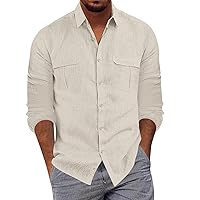 HAYKMTRU Button Down Linen Shirts for Men Casual Convertible Western Long Sleeve Snap Shirt Regular Fit Cotton Beach Shirts