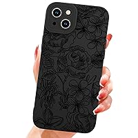SUBESKING for iPhone 13 Case for Women Girls,Cute Black Flower Floral Pattern Design Soft TPU Silicone Shockproof Protective Phone Cover 6.1 Inch