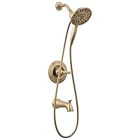 Delta Faucet Arvo 14 Series Single-Handle Tub and Shower Trim Kit, Shower Faucet with 4-Spray In2ition 2-in-1 Dual Hand Held Shower Head with Hose, Champagne Bronze 144840-CZ-I (Valve Included)