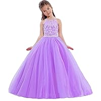 Girls' Bateau Crystal Floor Length Pageant Gowns