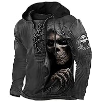 Men's Tactical Lace Up Pullover Outdoor Vintage Military Aztec Western Hooded Sweatshirt Tops