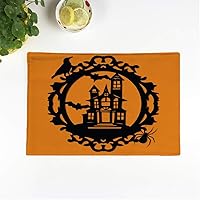 Set of 6 Placemats a of a Paper Cut Silhouette Halloween Spooky Manor Mansion Ornate Frame 12.5x17 Inch Non-Slip Washable Place Mats for Dinner Parties Decor Kitchen Table