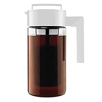 Takeya Patented Deluxe Cold Brew Coffee Maker with White Lid Airtight Pitcher, 1 Quart, White