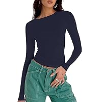 Long Sleeve Tops for Women Casual Slim Fit Plain Pullover T Shirt Trendy Soft Blouses Ladies Mock Neck Thin Shirts