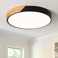 Modern Wood Style Ceiling Light, LED Circular Flush Mount Ceiling Light Fixture, Minimalistic Black Ceiling Lamp with Acrylic Shade for Kitchen, Bedroom, Entry, Laundry Room, 4000K(15.8in)