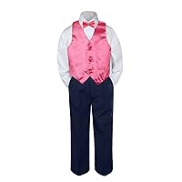 4pc Baby Toddler Boy Party Suit Tuxedo Navy Pants Shirt Vest Bow tie Set 5-7