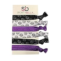 SportyBella Volleyball Hair Ties (Purple)- Girls Volleyball Hair Accessories. No Crease Girls Hair Elastics with Volleyball Design. Girls Elastic Hair Ties, Hair Ties For Volleyball Games, 6pcs.