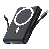 Yiisonger Magnetic Wireless Power Bank - 10000mAh Portable Charger 22.5W PD Fast Charging with Built-in Cables LED Display, Slim Magnetic Battery Pack for iPhone 15/14/13/12/Pro/Mini/Pro Max (Black)