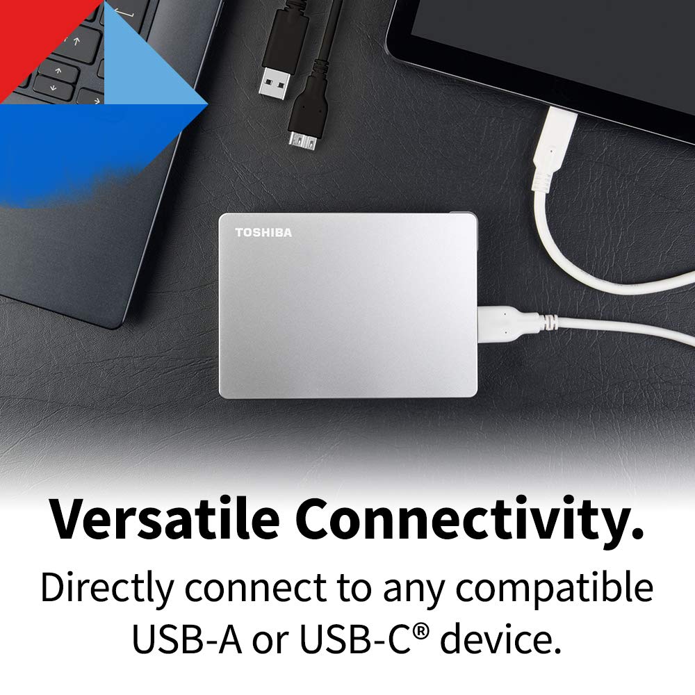 Toshiba Canvio Flex 1TB Portable External Hard Drive USB-C USB 3.0, Silver for PC, Mac, & Tablet - HDTX110XSCAA