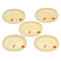 Kiln SOUSEN Small Plate, Pink, 4.7 inches (12 cm), Setoyaki, Oval Plate, Small, Fruit (Strawberry) Pattern, 5 Pieces