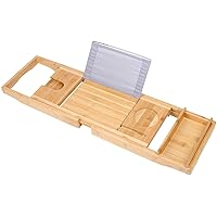 Luxury Wood Bamboo Bathtub Bath Tub Caddy Tray with Extending Sides Built in Book Tablet Phone Wineglass Holder