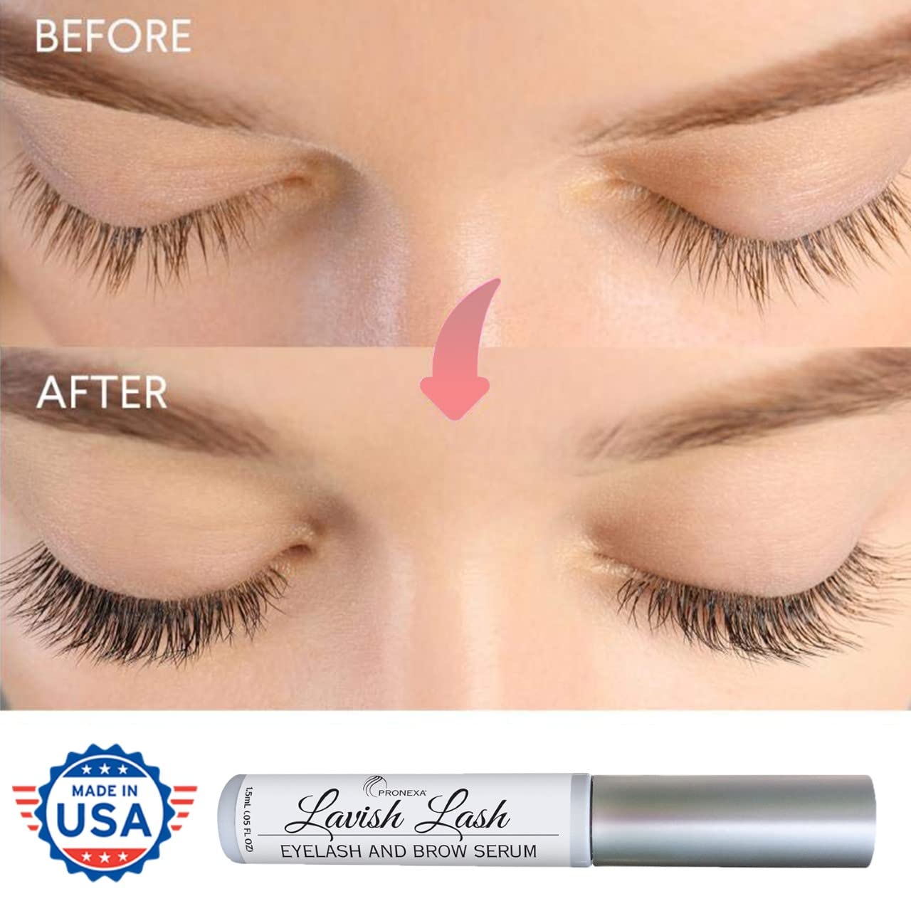 Pronexa Hairgenics Lavish Lash (3ml, 3 Month Supply) – Eyelash Growth Enhancer & Brow Serum with Natural Growth Peptides for Long, Thick Lashes and Eyebrows! Dermatologist Certified & Hypoallergenic.