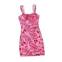 Women's Dresses Heart Print Ruched Bust Frill Trim Knot Front Cami Dress Dress for Women