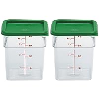 4 Qt Food Storage Containers with Green Lid – Set of 2 in Clear for Industrial and Kitchen Use, Pantry Organization, Baking Ingredients and Sous Vide