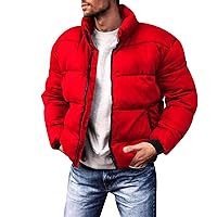 Men's Lightweight Puffer Jacket Thickened Warm Winter Insulated Water Repellent Windproof Stand Collar Quilted Coat