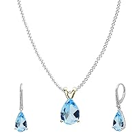 Dazzlingrock Collection Pear Blue Topaz & White Diamond Solitaire Style Pendant & Drop Dangle Earrings Set for Women