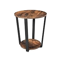 VASAGLE End Table, Round Side Table with Storage Shelf, Easy Assembly, Industrial Accent Furniture with Steel Frame, Rustic Brown and Black