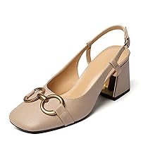 Women's Slingback Square Toe Chunky High Heels Sandals Ankle Buckle Dress Summer Pumps