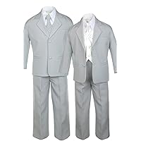 Unotux 7pc Boys Silver Suit with Satin Ivory Vest Set from Baby to Teen