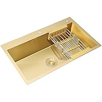Workstation Kitchen Bar Sink Stainless Steel Single Bowl Sink A One-Time Solution To Your Kitchen Needs with Various Accessories Pull-Out Hot and Cold Faucet (18x16in,Package A)