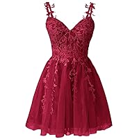 Tsbridal Spaghetti Straps Lace Homecoming Dress for Teens Short Applique Tulle Short Prom Dresses Cocktail Gown