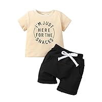 Baby Boy Pieces Toddler Boys Short Sleeve Letter Printed T Shirt Pullover Tops Shorts Kids Outfits (Beige, 6-9 Months)
