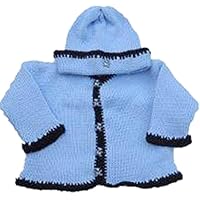 Knitted Crochet Finished Dk Blue Dark Navy ChenilleTrim Cotton Cardigan Hat Set