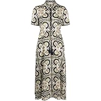 Tory Burch Women's Navy Sundial Square Gathered Waist Dress