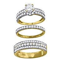 10k Two tone Gold Womens Round CZ Cubic Zirconia Simulated Diamond Halo Trio Ring Set Jewelry for Women