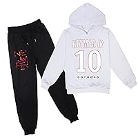 Little Boys Neymar Printed Hoodie+Soft Pants Outfits-Winter Hooded Sweatshirts Set for Daily Wear