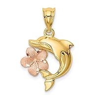 14k Two tone Gold Brushed and Polished Plumeria And Dolphin Pendant Necklace Measures 22mm long Jewelry Gifts for Women