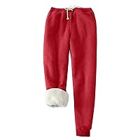 Fleece Lined Pants for Women Winter Warm Sweatpants Plus Size Sherpa Pant Elastic Hight Waisted Sweatpant with Pocket