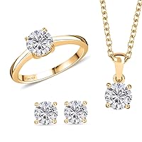 Shop LC Moissanite Mix Stainless Steel 925 Sterling Silver Vermeil Yellow Gold ION Plated Ring Size 7 Stud Solitaire Earrings Pendant Necklace Jewelry Set Size 20