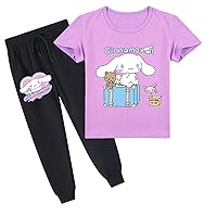 Cinnamoroll Crewneck Tee Shirt and Sport Pants Set Summer Lightweight Short Sleeve Tops for Toddler Girls