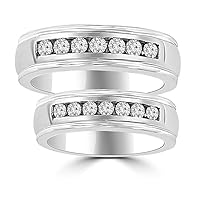 1.06 ct His & Hers Round Cut Diamond Wedding Band Ring Set in 18 kt White Gold