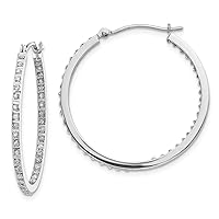 Solid 14k White Gold Diamond Fascination Round Hinged Hoop Earrings (2mm x 30mm) - Jewelry Gifts For Women Wife Mom
