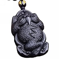 Natural black obsidian Three legged golden toad necklace Amulet pendant with adjustable bead chain