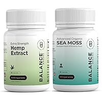 Balance Breens Hemp Extract Capsules 30,000 mg per Bottle- Brain Functions, Rich in Omega 3-6-9 Fatty Acids - 60 Capsules and Organic Irish Sea Moss Capsules - 60 Pure SeaMoss, Bladderwrack
