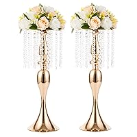 2 Pcs 21.3 inches Tall Crystal Flower Stand Wedding Road Lead Tall Flower Holders Centerpiece Crystal Flower Chandelier Metal Flower Vase for Reception Tables Wedding Supplies