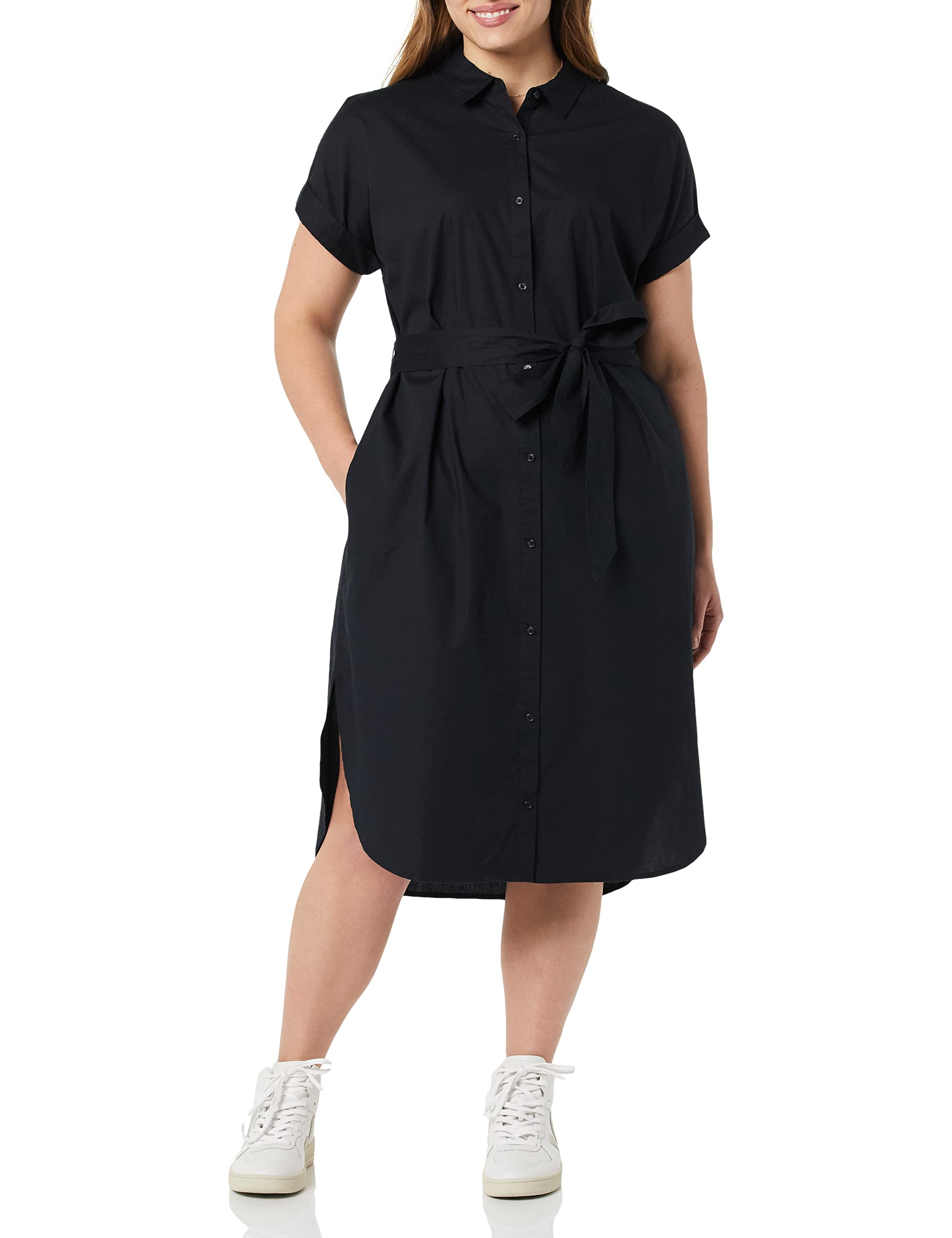 Amazon Essentials Women's Relaxed Fit Short Sleeve Button Front Belted Shirt Dress