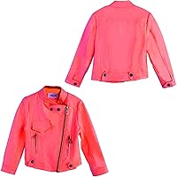 Kids Girls Fashion Leather PU Jackets Long Sleeve Zip Closure Motorcycle Windproof Outerwear